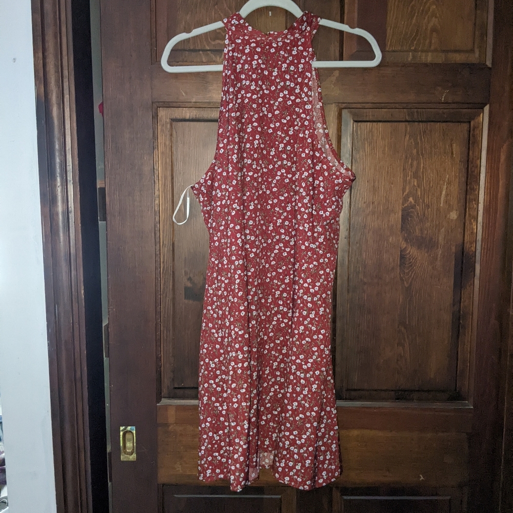 SheIn curve dress burgundy floral high neck 1X